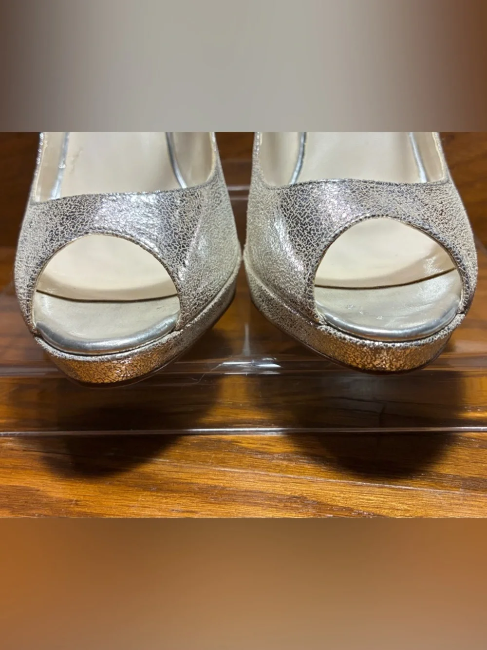 STEVEN Steve Madden Mary Jane Silver Textured Leather Platform Pumps Size 7.5